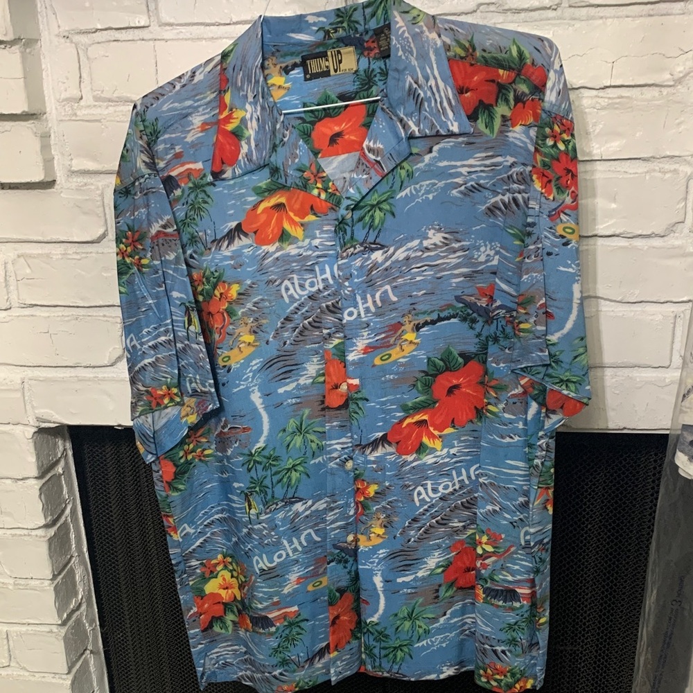 Men's Light Blue Hawaiian Floral Button-Down Shirt